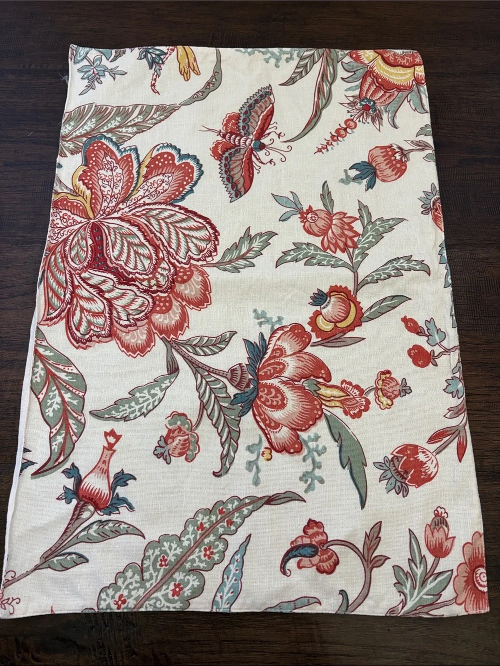 Pottery Barn Floral Butterfly Cream Blue Placemats (5) Summer Table Cotton Linen
